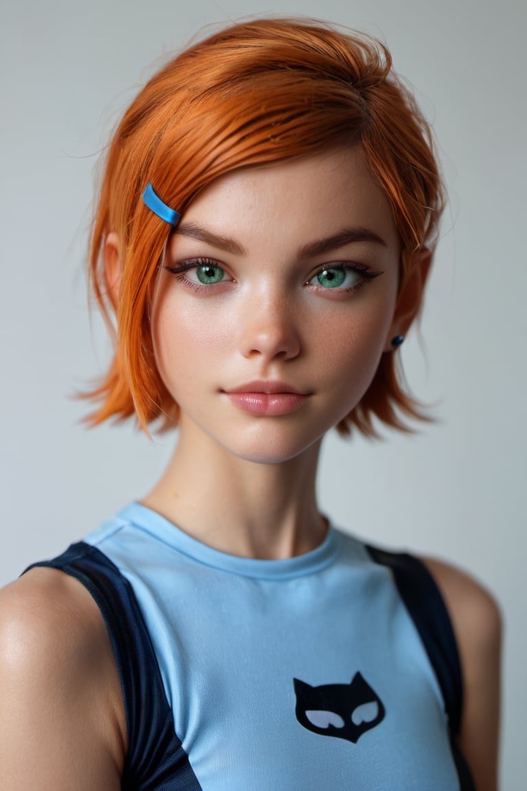 score_9, score_8_up, score_7_up, gwen_tennyson, ben_10, 1girl, green_eyes, orange_hair, realistic, photo,