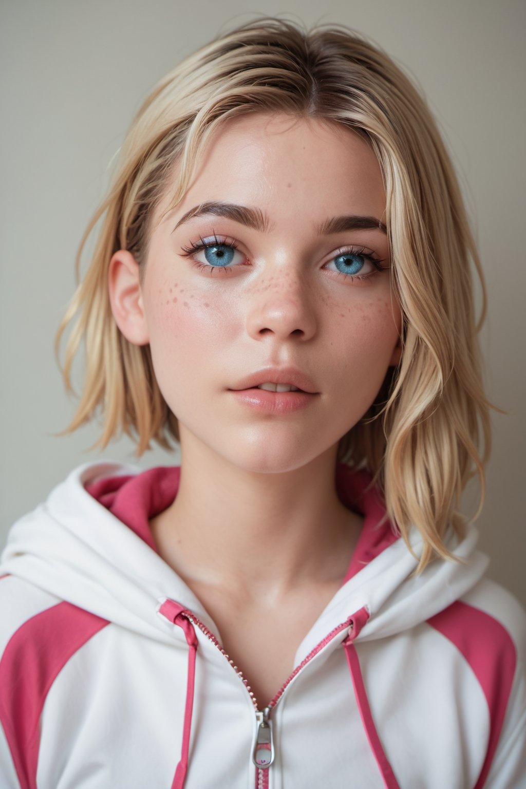 score_9, score_8_up, score_7_up, score_9, score_8_up, score_7_up, , spider-gwen,   blonde_hair, blue_eyes, realistic, photo, freckles,   blushed, unzipped,