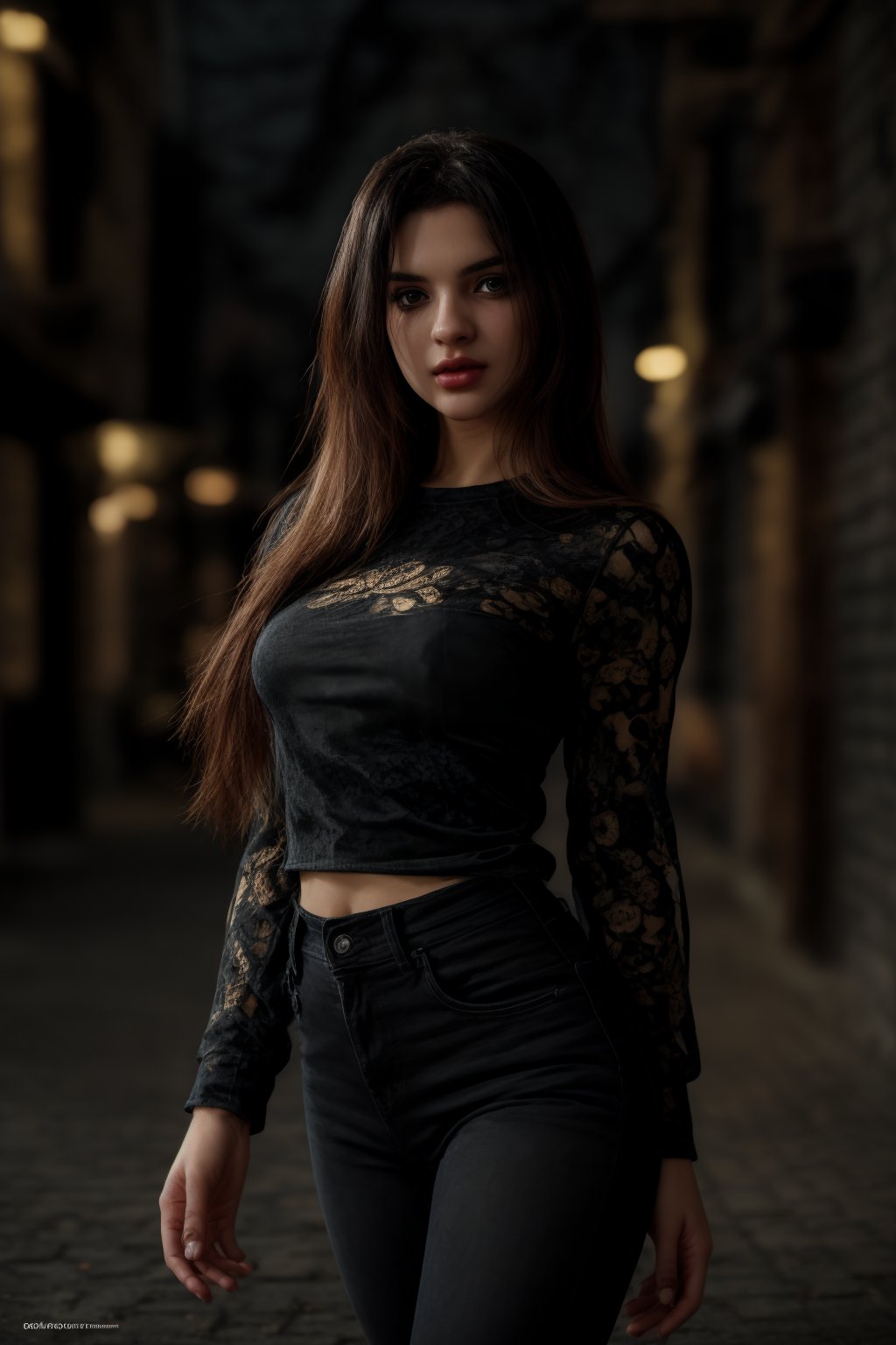 pretty 1girl, long straight black hair, wearing denim cover all fashion, super high quality, real images, lifelike, real skin, soft lighting, Cinematic, (Surrealism: 1.2), (8K UHD: 1.2), (Photorealism: 1.2), Shot with medium format camera, Professional camera, Perfectly Delicate and Rich in Detail, (masterpiece, top quality, best quality, official art, beautiful and aesthetic:1.2), (((1girl))), dynamic pose, extreme detailed,Big bearsts,Curvy plump women:1,  

 (RAW photo, best quality), (realistic, photo-Realistic:1.1), best quality, masterpiece, beautiful and aesthetic, 16K, (HDR:1.2), high contrast, (vibrant color:1.3), (muted colors, dim colors, soothing tones:0), cinematic lighting, ambient lighting, sidelighting, Exquisite details and textures, cinematic shot, Warm tone, (Bright and intense:1.1), wide shot, by xm887, ultra realistic illustration, siena natural ratio,	head to thigh portrait,	long Wave hair, 