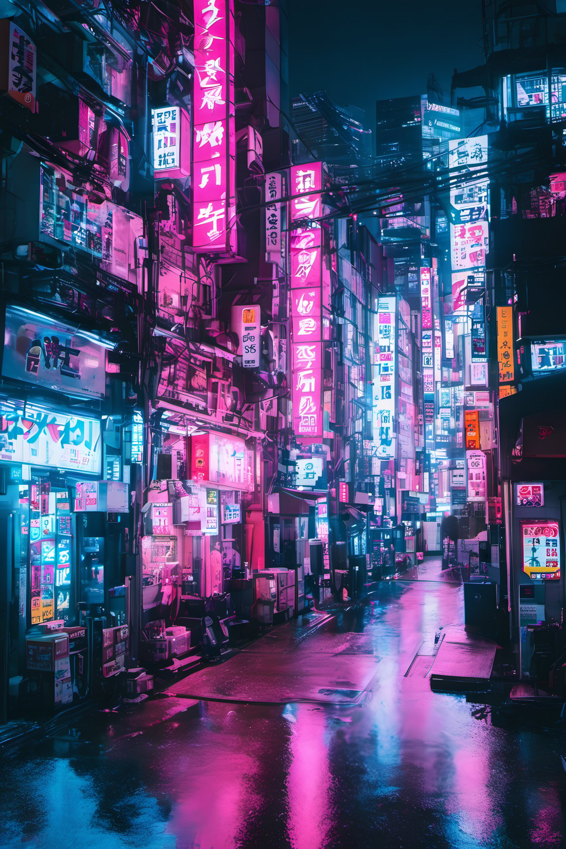  Zhombi,cyber, cyberpunk style, Tokyo city, night, buildings, highres, realistic, 