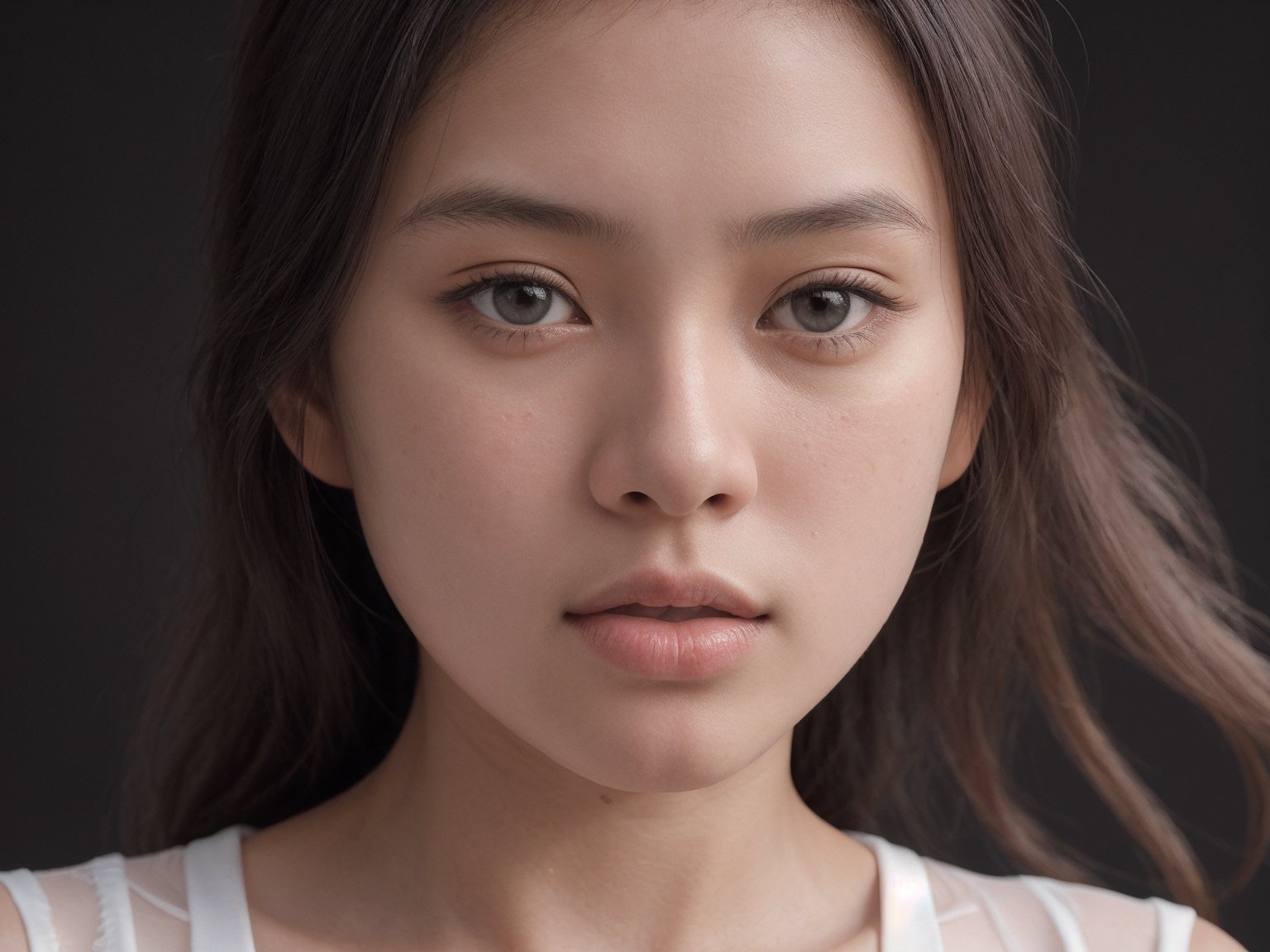 best quality, ultra detailed, 15 year old Asian woman, (photorealistic:1.4, realistic), high detailed CG integrated 8K wallpaper, 1girl, sensual lips, (((highly detailed face))), ((big breasts)), looking at the viewer, (HQ skin :1.4 ), realistic skin, 8k uhd, dslr, soft lighting, cinematic, high quality, film grain, Fujifilm XT3, ((close up:1.2)), (((white transparent dress, white transparent miniskirt))), ((simple background, black background)), high_resolution