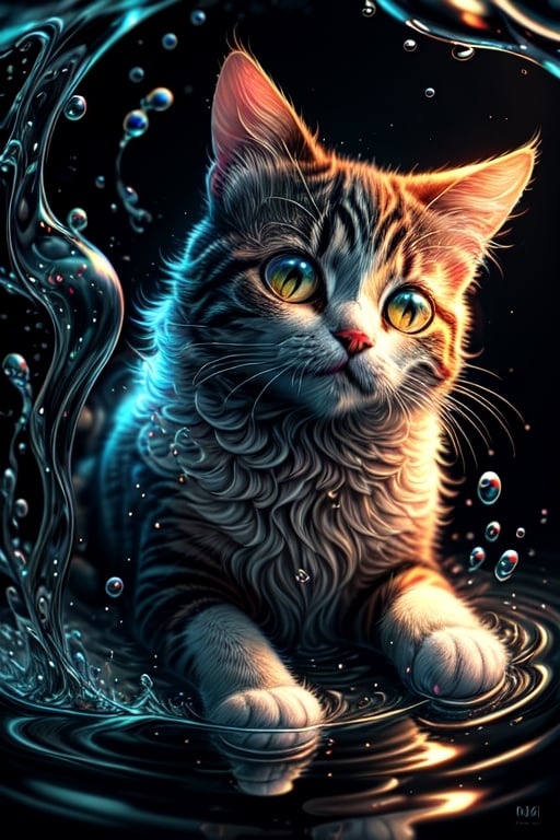 Cat has dominated the art of floating in the water, masterpiece, high quality, high definition, 8K, super detailed, solo cat