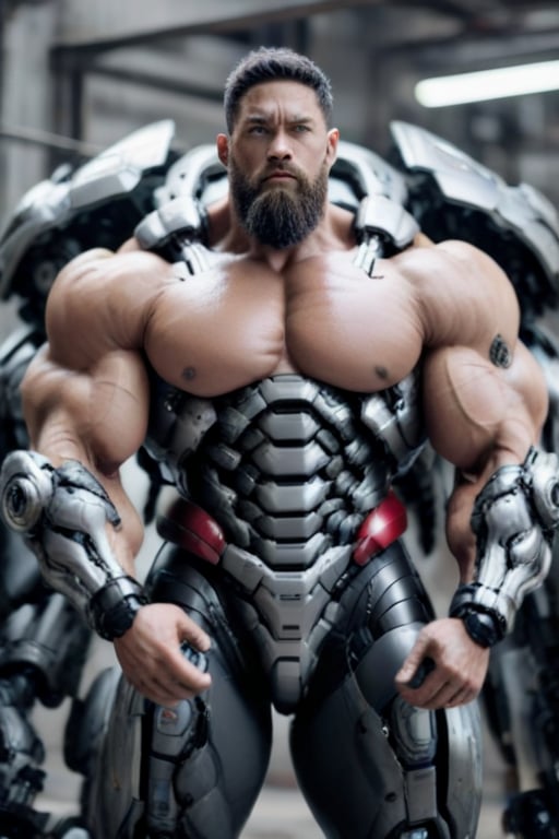 man, handsome, super extra large muscles, with beard,cyborg style,Movie Still,male,naked, ,cyborg,FilmGirl,android,mecha,big big body.