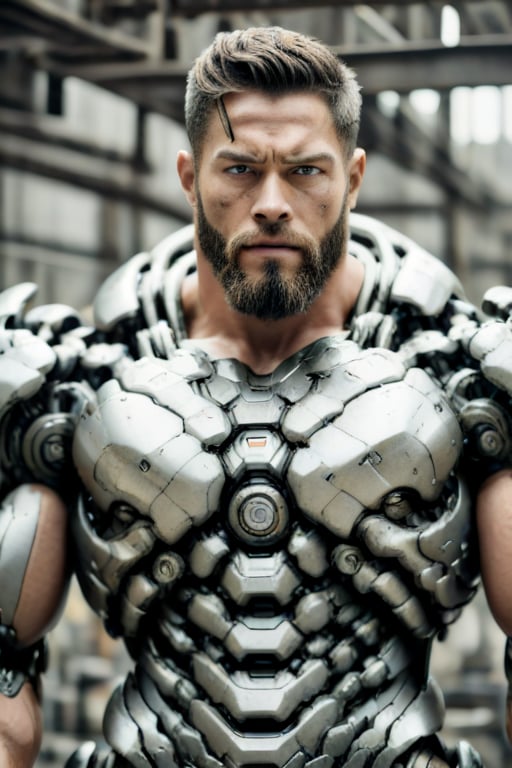 man, handsome, super extra large muscles, with beard,cyborg style,Movie Still,male,naked, ,cyborg,FilmGirl,android,mecha,big big body.