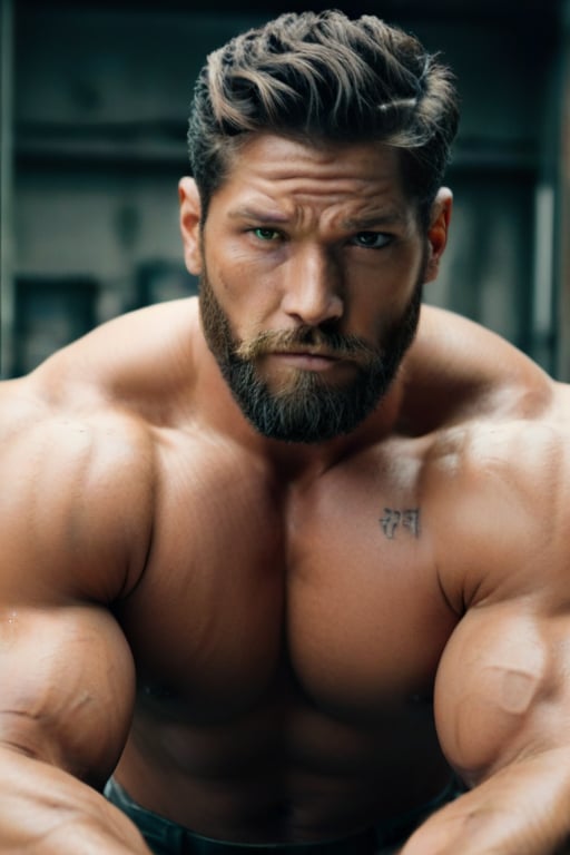 man, handsome, super extra large muscles, with beard,cyborg style,Movie Still,male,naked, ,cyborg,FilmGirl,android,mecha,big big body.