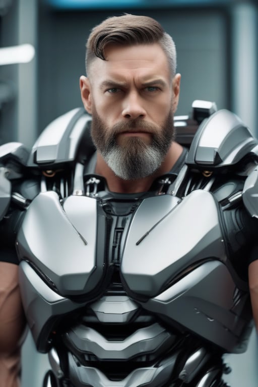 man, handsome, super extra large muscles, with beard,cyborg style,Movie Still,male,naked, ,cyborg,FilmGirl,android,mecha,big.