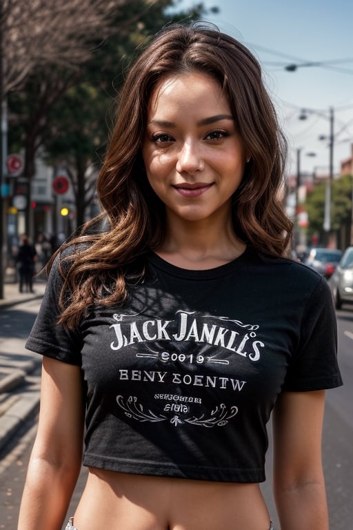 masterpiece, beat quality, woman standing front to the camera with the face of Remy3
and big boobs wearing a black Jack Daniels's t-shirt with finely detailed beautiful golden eyes and detailed face a sexy smile and long_hair.
cinematic lighting, ((bust shot)),
8k uhd, dslr, soft lighting, 
high quality, film grain, Fujifilm XT3, 
extremely detailed CG unity 8k wallpaper,
Golden hour lighting,
shiny skin. Street in a modern city.
JackTshirt3