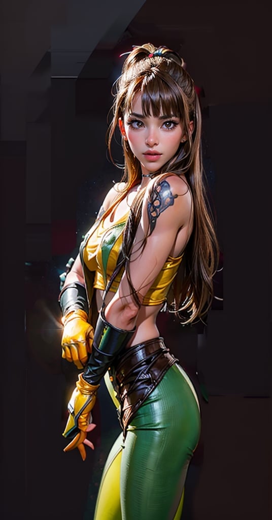 Masterpiece, beat quality, 1girl, ((woman with the face of MaruRock)), ((finely detailed and detailed face)), ((brown eyes)), ((bright_pupils)), ((long hair)), sexy smile,
((Wearing costume of Rogue from X-Men)),
cinematic lighting, 8k uhd, dslr, soft lighting, high quality, film grain, Fujifilm XT3, extremely detailed CG unity 8k wallpaper.
