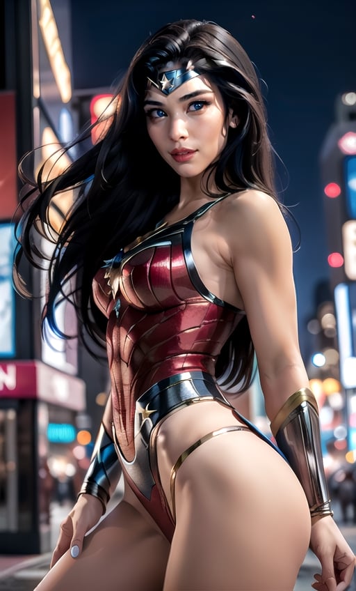 ((AdriRock)), ((medium breasts)),
((beauty skin)), ((long hair)), ((beauty eyes)), ((perfects eyes)),
Break.
Wearing wonder-woman suit of the superhero,
Break.
New York city at night background.