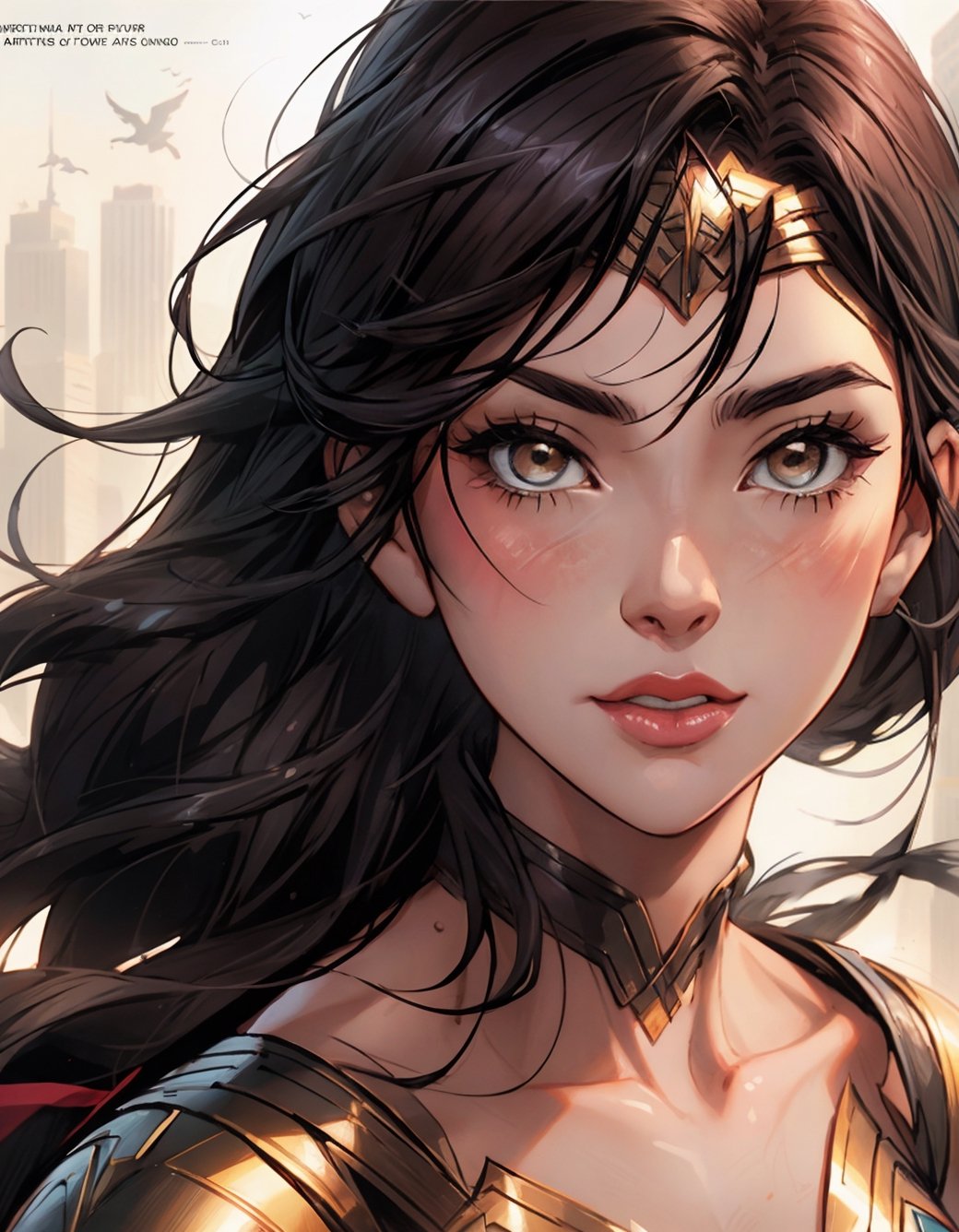 a close up of a woman with long hair, masayoshi suto and artgerm, stephen lau and artgerm, artgerm on artstation pixiv, wlop and artgerm, artgerm comic, portrait of wonder woman, artgerm and ben lo, artgerm. anime illustration, wlop | artgerm