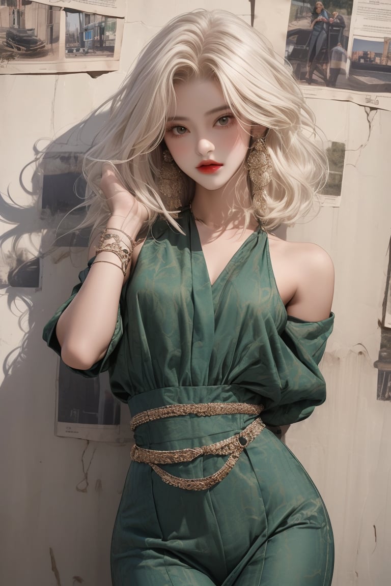  A beautiful teen girl with a skinny body, (white dreadlocks hair) , she is wearing a (red-green designed western dress), fashion style clothing. Her toned body suggests her great strength. The girl is dancing hip-hop and doing all kinds of cool moves.,Sohwa,medium full shot