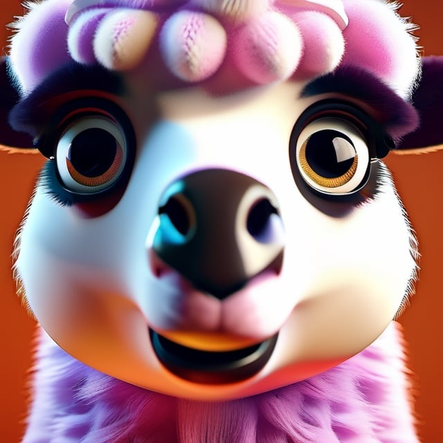 3d fluffy llama, closeup cute and adorable, cute big circular reflective eyes, long fuzzy fur, pixar render, unreal engine cinematic smooth, intricate detail, cinematic,机甲少女