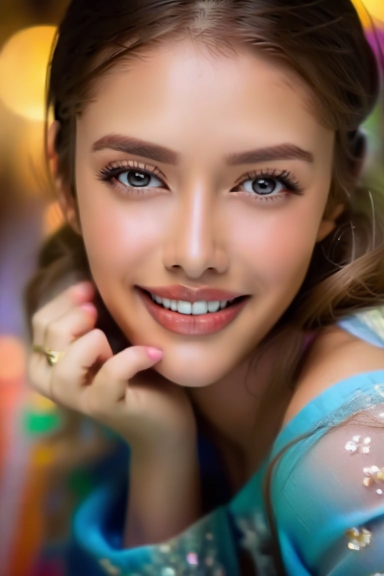 1 young woman, in her 20s, beautiful detailed eyes,beautiful detailed lips, happy face,long eyelashes,brown hair, sparkling eyes, happy smile, full-body visible, hands visible, torso visible, Sony 135mm f/1.8 GM, Marlene Favela,REALISTIC