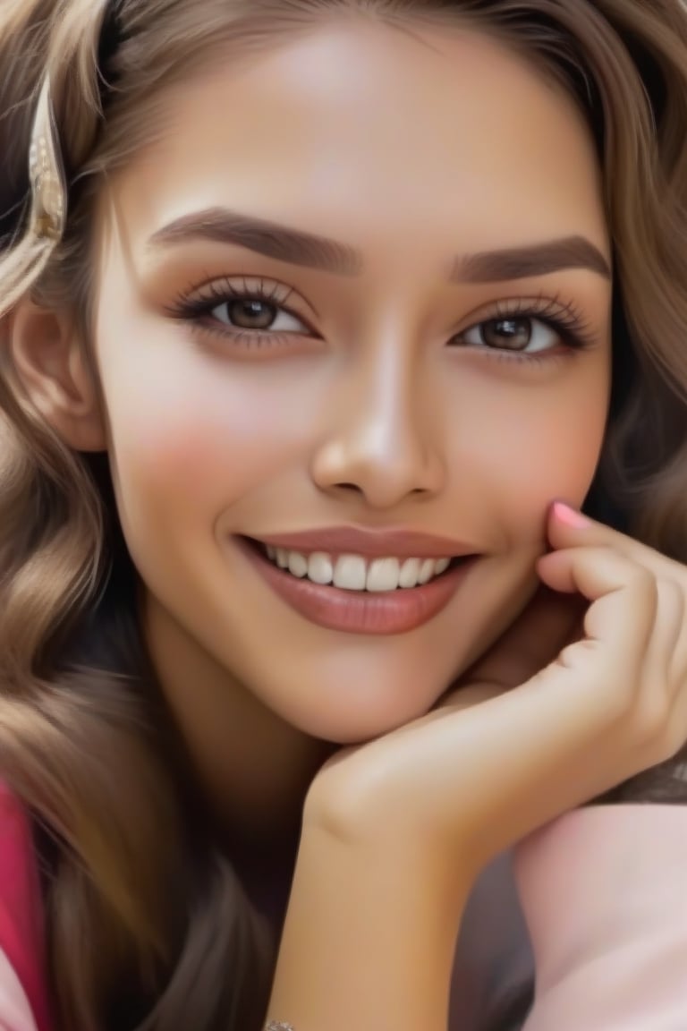 1 young woman, in her 20s, beautiful detailed eyes,beautiful detailed lips, happy face,long eyelashes,brown hair, sparkling eyes, happy smile, full-body visible, hands visible, torso visible,A long RANDOM hair, image hyperealism, (masterpiece, best quality, photorealistic, 8k raw photo), light smile colorful, highest detailed, zoom_out, random hairstyle,more detail XL,, (dynamic seducing pose), Marlene Favela,REALISTIC,GIRL,PHOTO