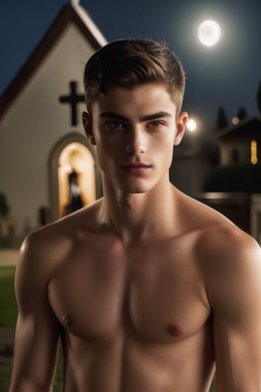 a handsome italian man, (church, grimreaper, moonlight:1.4), sharp focus, short hair, fade haircut, sharp focus, finely detailed eyes and face, shirtless, short hair, male_only, add noise, sharp skin, masterpiece, photorealistic, best, best quality, male, handsome, Movie Still, Cinematic, Cinematic Lighting, Film Still, Cinematic Shot, handsome italian,