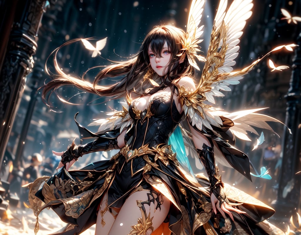 sword girl.
Soaring flame background.
Snowstorm.,1 girl