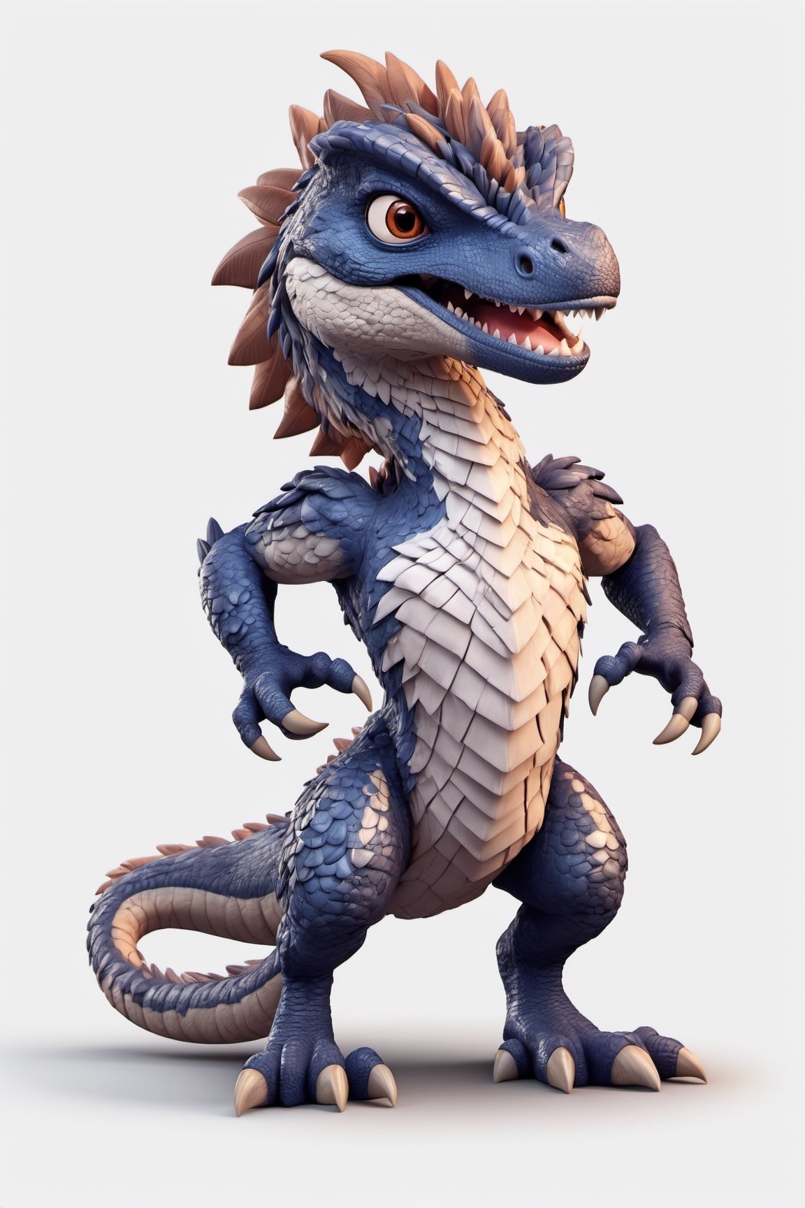 (full body) Tribal version mascot of cute and cubby Velociraptor, angry expression, fighting pose, masterpiece artwork, white accent, detailed face features, sharp eyes, extremely detailed, intricate details, muted color scheme, subtle gradients, photorealistic, 8k, 3d style