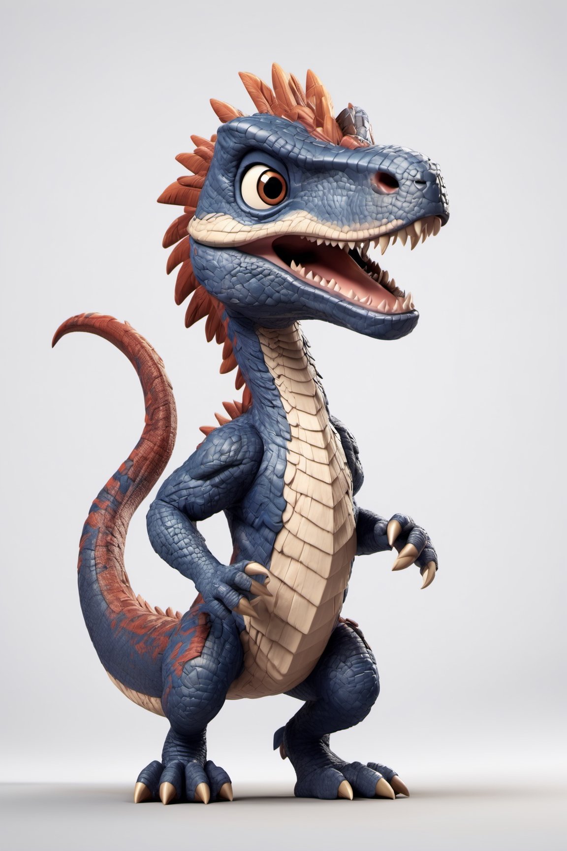 (full body) Tribal version mascot of cute and cubby Velociraptor, angry expression, fighting pose, masterpiece artwork, white accent, detailed face features, sharp eyes, extremely detailed, intricate details, muted color scheme, subtle gradients, photorealistic, 8k, 3d style