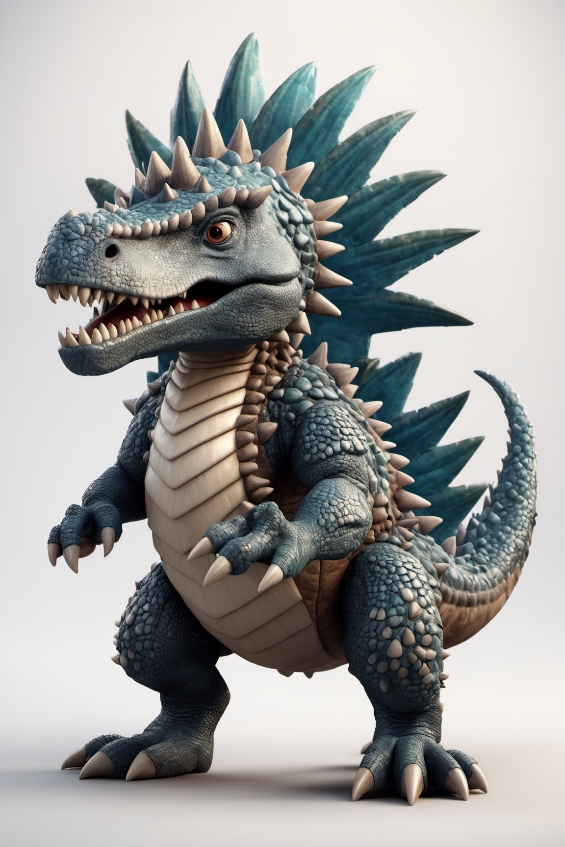 (full body) Tribal version mascot of Stegosaurus, angry expression, fighting pose, masterpiece artwork, white accent, detailed face features, sharp eyes, extremely detailed, intricate details, muted color scheme, subtle gradients, photorealistic, 8k, 3d style