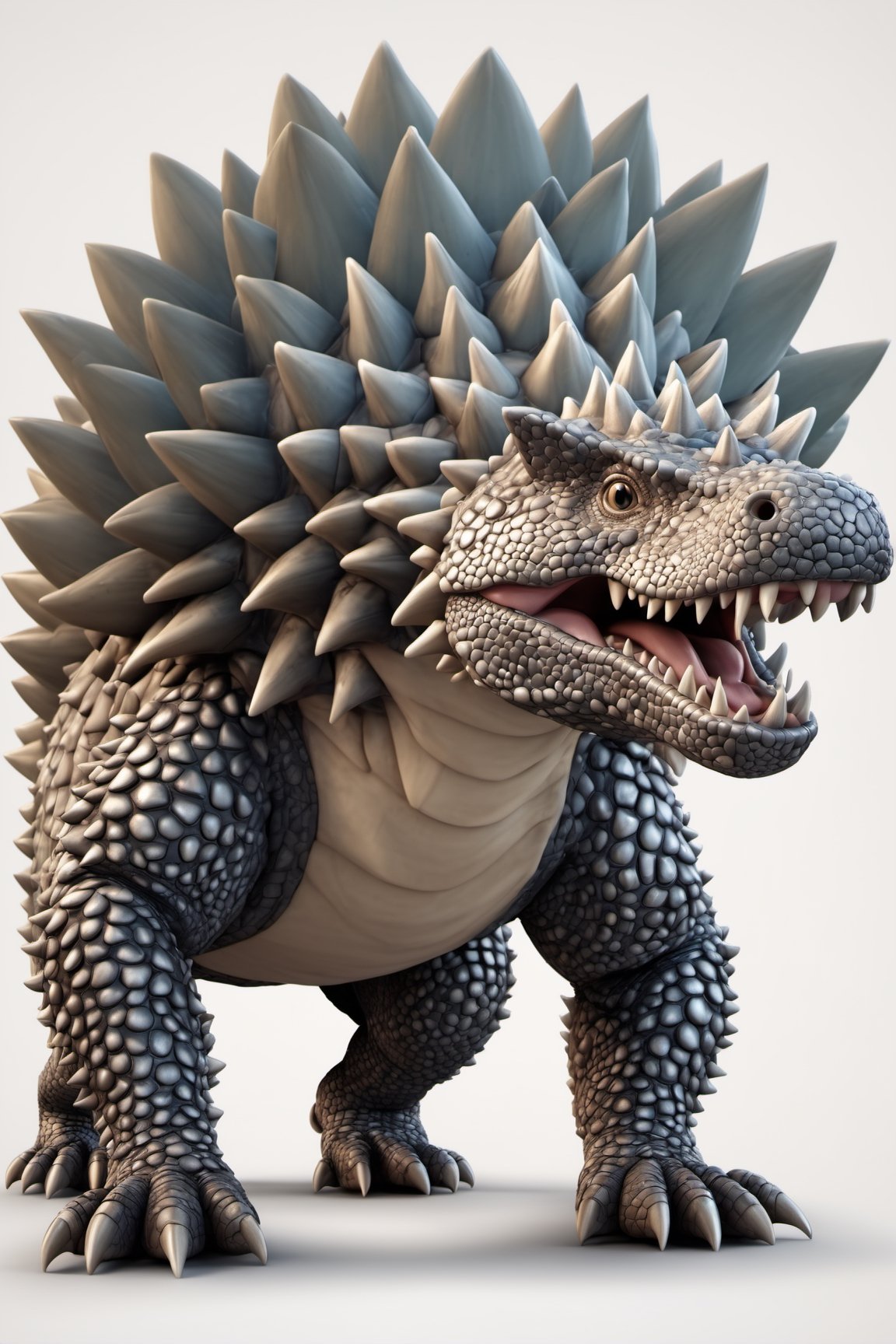 (full body) Tribal version mascot of Ankylosaurus, angry expression, fighting pose, masterpiece artwork, white accent, detailed face features, sharp eyes, extremely detailed, intricate details, muted color scheme, subtle gradients, photorealistic, 8k, 3d style