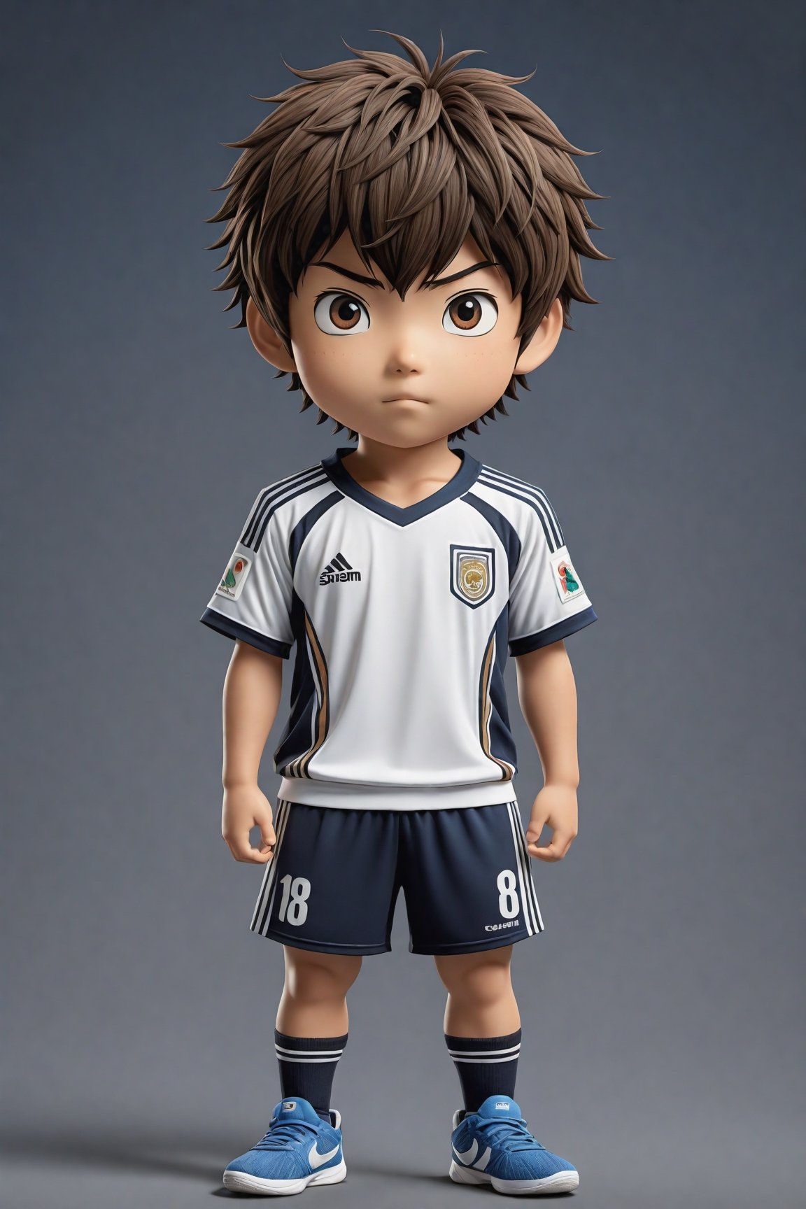 ((full body)) body_marking, highly detailed shot tribal version character of cute and cuddly Shun Nitta from Captain Tsubasa series, masterpiece artwork, white accent, detailed face features, subtle gradients, extremely detailed, photorealistic, 8k, centered, perfect symmetrical, studio photography, muted color scheme, made with adobe illustrator, solid dark background 