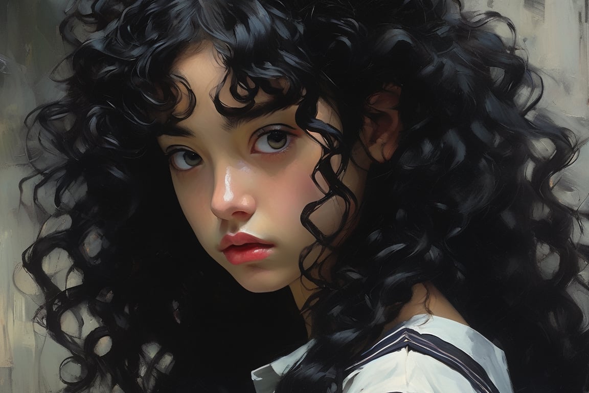 


luminous high definition ultra reality portrait of expressive 19 year old Hispanic girl with long black curly hair ,Darkness, horror, creepy, Impressionist Anime painting,  oil painting, disease, mine - type, mass - produced type, cross, slanted eyes, spanish school uniform twintails, , horror movie atmosphere, dramatic light atmosphere, by Malcolm Liepke, Casey Baugh, jujin ito, and Nick Alm