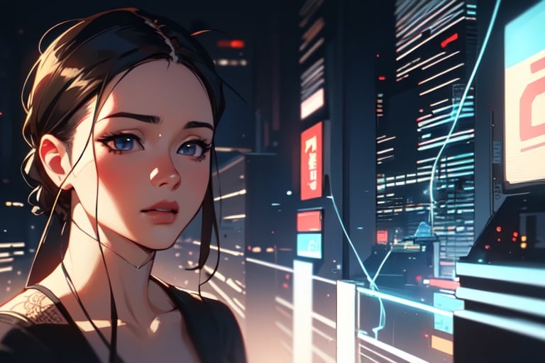 (4k), (masterpiece), (best quality), (extremely intricate), (realistic manga art anime), (sharp focus), (cinematic lighting), (extremely detailed), sci-fi theme, synth-wave, cyberpunk

1girl

Backgound, vibrant cyberpunk city,1 girl,SAM YANG