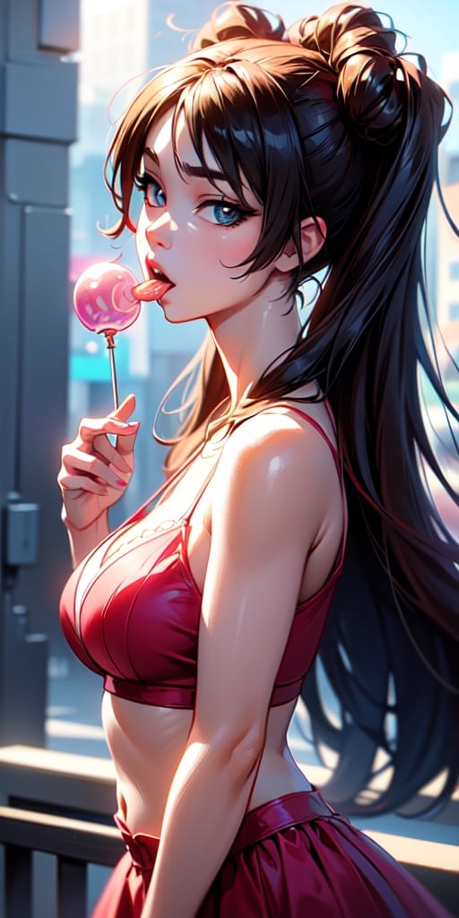 ((anime art illustration))

1girl,  looking at the viewer,  pink dress,  mini skirt,  crop top,  translucent,  lots of hidden details,  perfect body,  beautiful face,  long hair,  holding lolly Popp, ((licking at one chupa chups Lolli Pop))

UHD image, vibrant artwork, vibrant manga, a mix of fantasy and realistic elements, dynamic artwork, 

Background,  vibrant cyberpunk city, perfect eyes, SAM YANG, Anime:2 wallpaper:1.5, masterpiece:1.3, enthusiastically detailed photo:1.2), (hyper-realistic lifelike texture:1.4), highly detailed, ((masterpiece, best quality)), ,1 girl