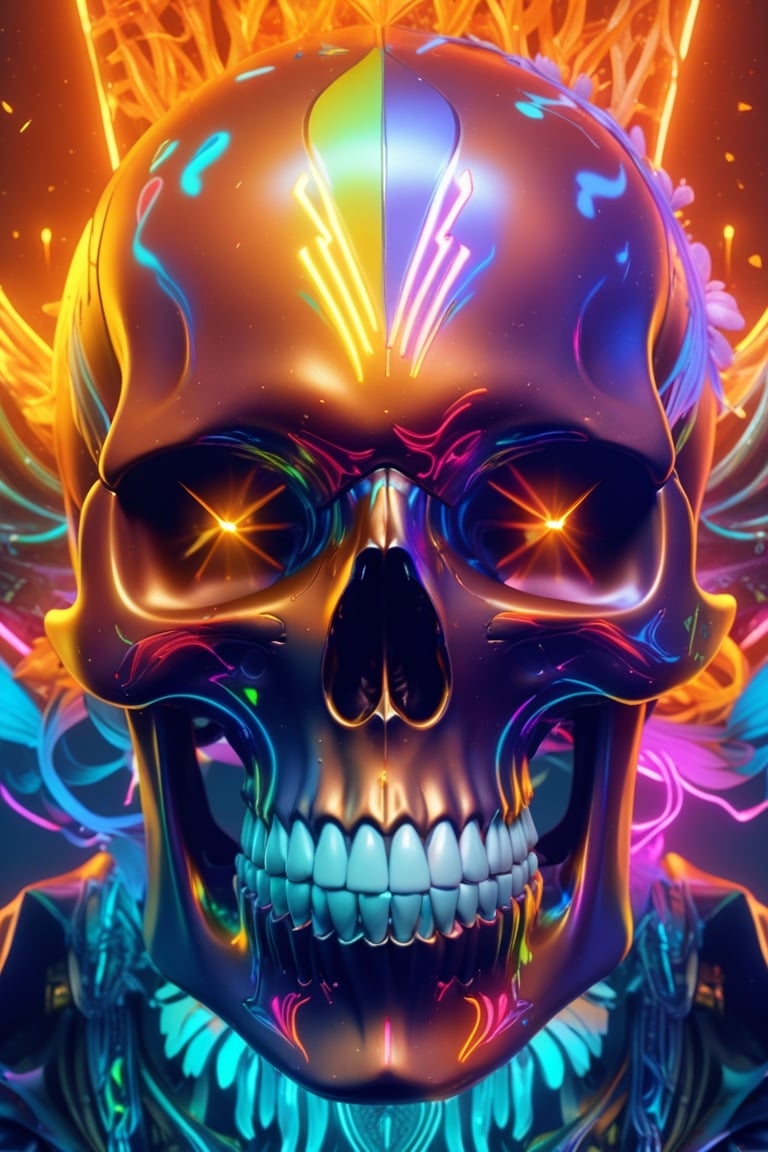 skeleton, seven colors, neon, fantasy, digital art, WLOP, Artgerm, ultra detailed, hyper realistic, octane rendering, unreal engine, masterpiece, award winning, high quality, HDR, 8K