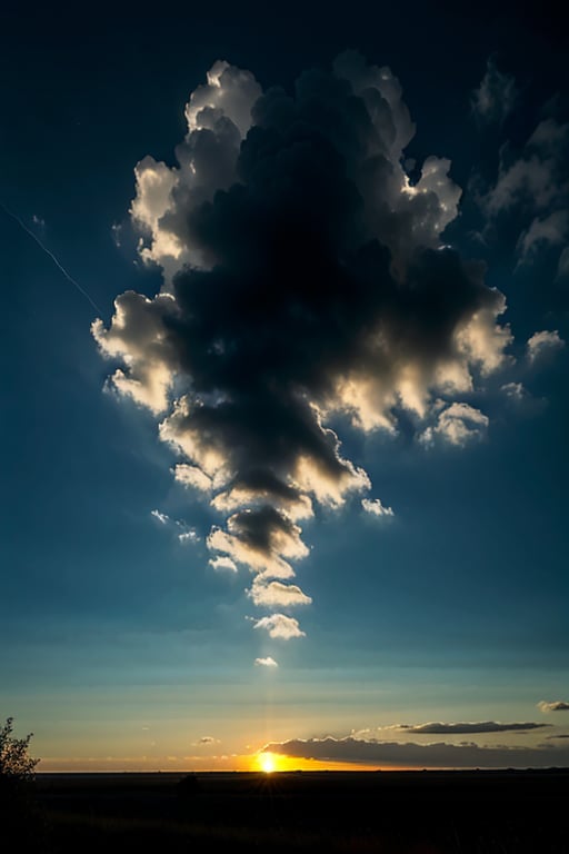 black sky, one glowing cloud