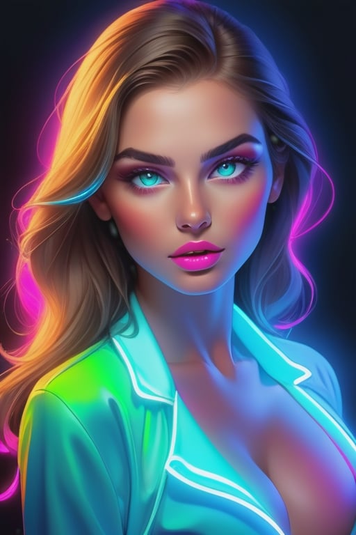 obra de arte, bella mujer de rostro perfecto, luces de neon, ojos perfectos, cara linda y erfecta, cuerpo fitne, labios sensuales, obra maestra, piel inclreible, color de piel suave y hermosa, radiante, mirada sensual, cuerpo completo y perfecto