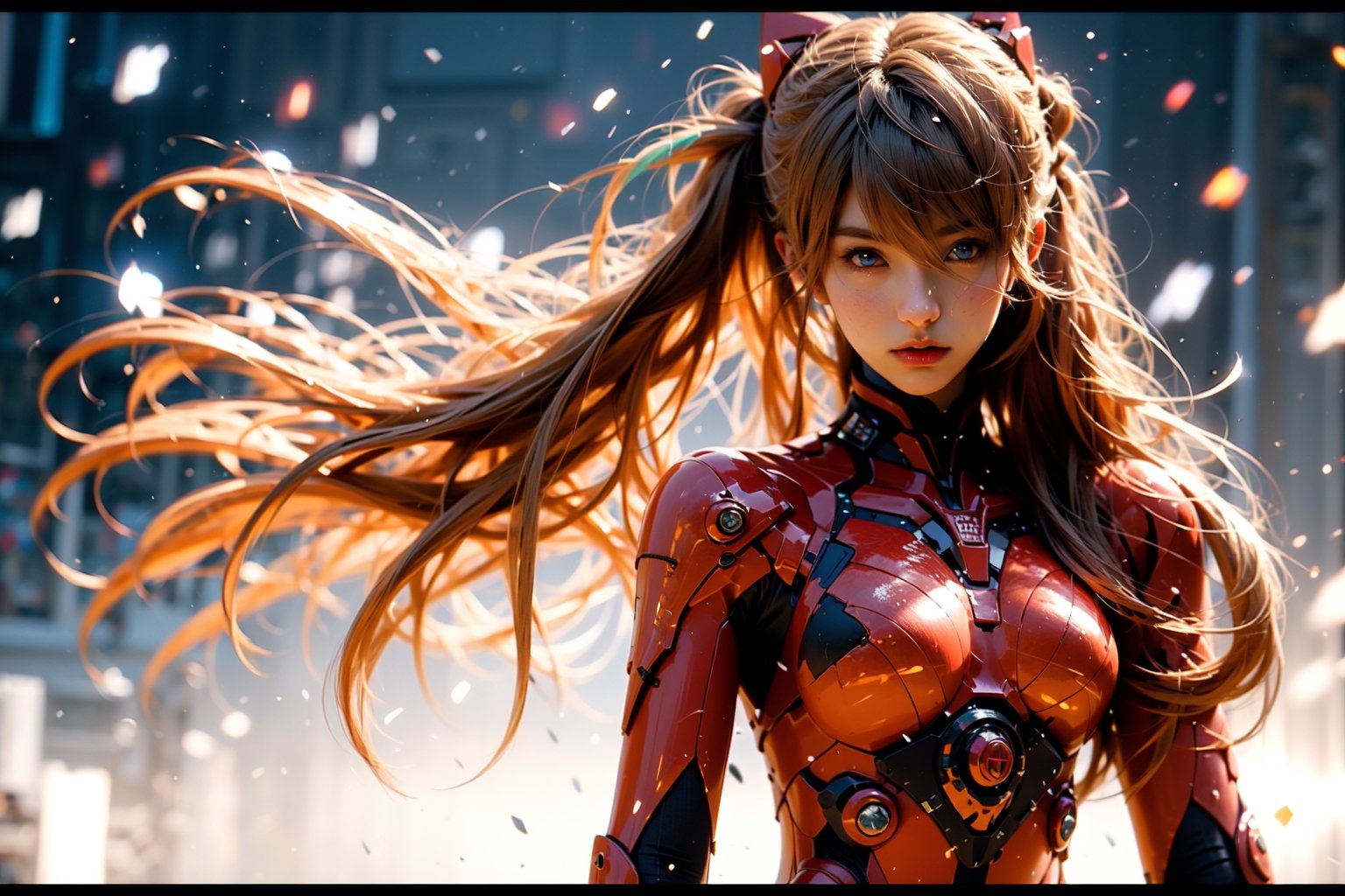 nijiMecha,lora:nijiMecha:0.85,(best quality, masterpiece, colorful, dynamic angle, highest detailed)(Asuka Langley),upper body photo,fashion photography of cute red long hair girl (Asuka Langley),dressing high detailed Evangelion red suit (high resolution textures),in dynamic pose,bokeh,(intricate details, full body, hyperdetailed:1.15),detailed,moonlight passing through hair,perfect night,(fantasy art background),(official art, extreme detailed, highest detailed),HDR+,ruanyi0137,souryuuasukalangley,Asuka Langley Soryu