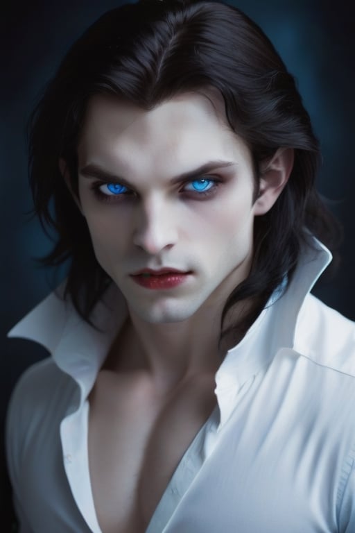 vampire, beautiful, dark hair, blue eyes, young adult, 