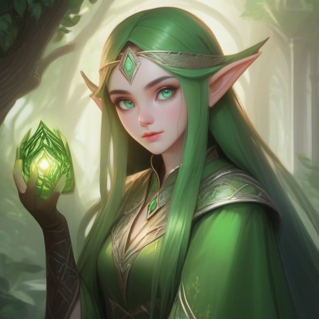 4k, masterpiece, super detailed face, super detailed green eyes,  full body show, feet, hands,  elven female cleric, 1girl