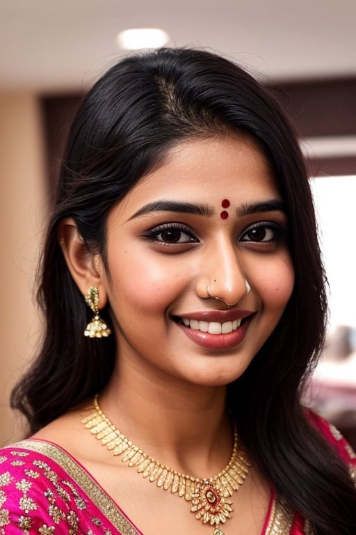 instagram photo, indian, 23 year old girl , smile on face, sari, high makeup,hd 