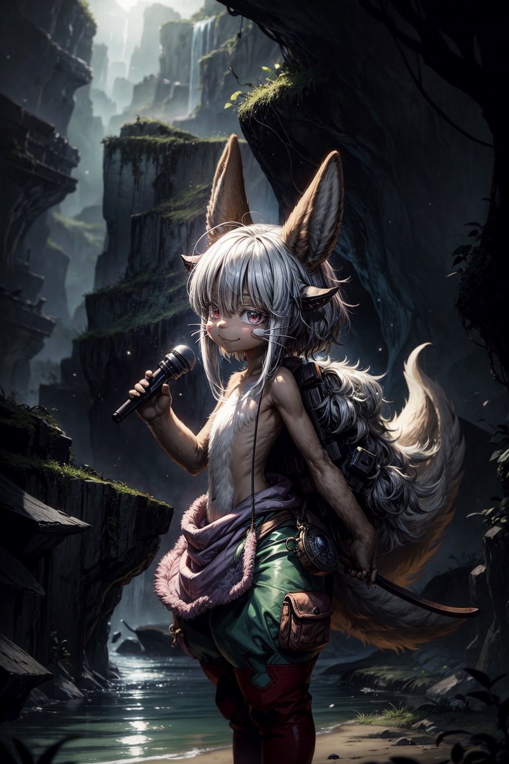 by kenket, by totesfleisch8, (by thebigslick, by silverfox5213:0.8), (by syuro:0.2), 1girl, solo, furry, nanachi \(made in abyss\), nanachipants, standing, looking at viewer, smile
,nanachi \(made in abyss\)