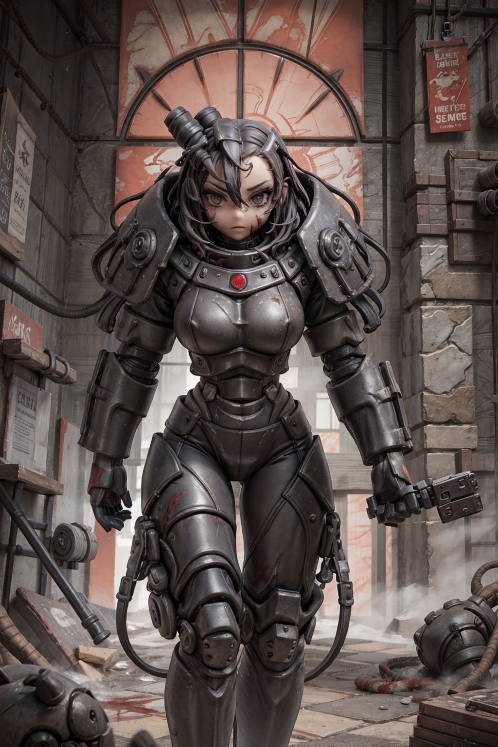 monster girl, dark, blood power armor,
