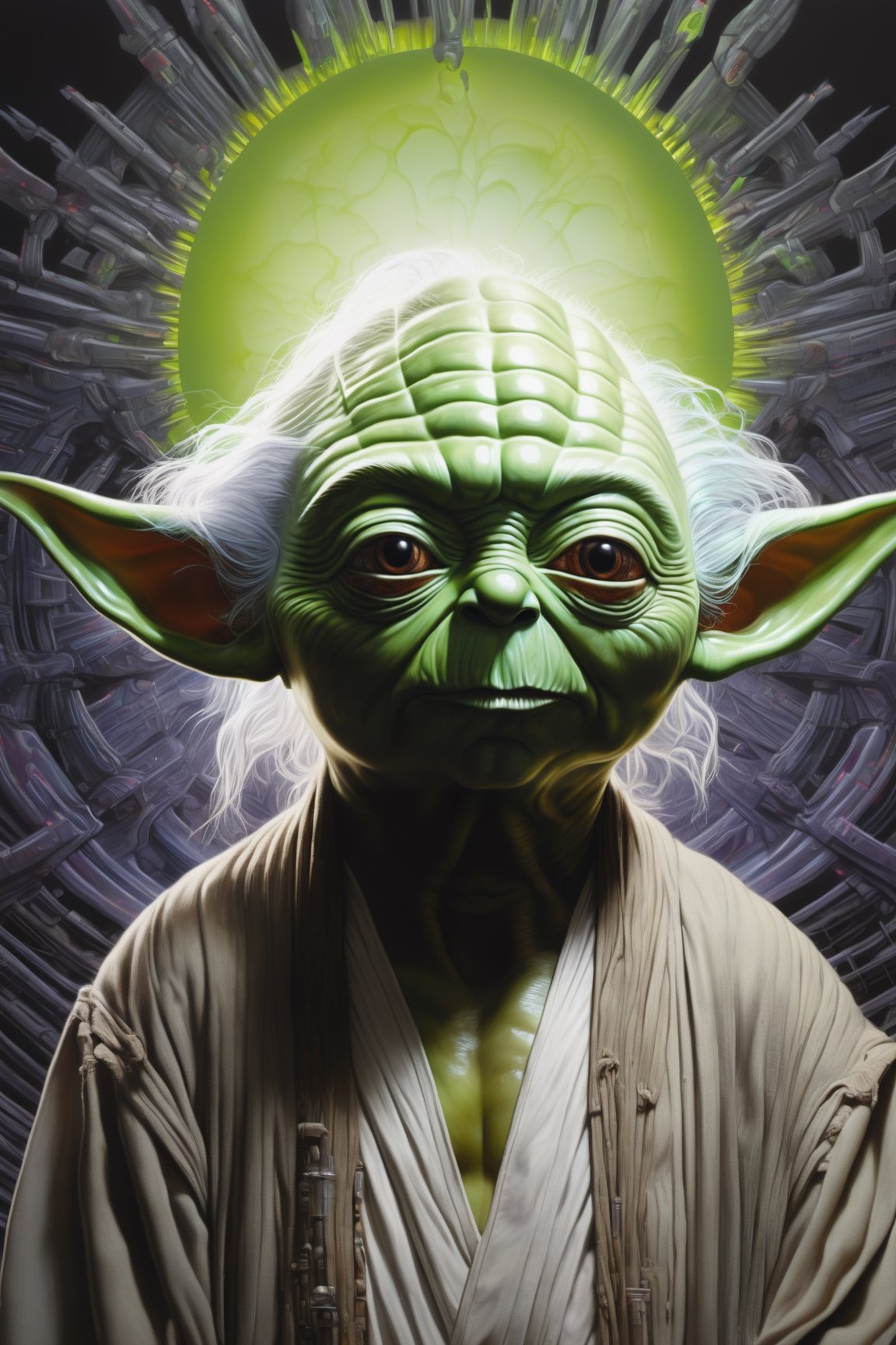 (ACIDMELT) A mesmerizing ((yoda)), symmetrical, maximalism, hyperrealistic detailed masterpiece, dark lowkey 