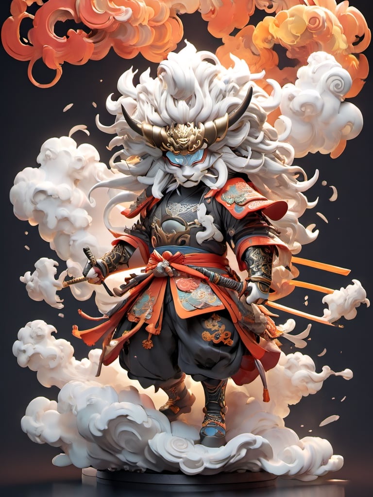 ((high quality)), ((excellent details)), war sheep of Gods, with samurai swords, mythical aura around him, mythical clouds, colorful