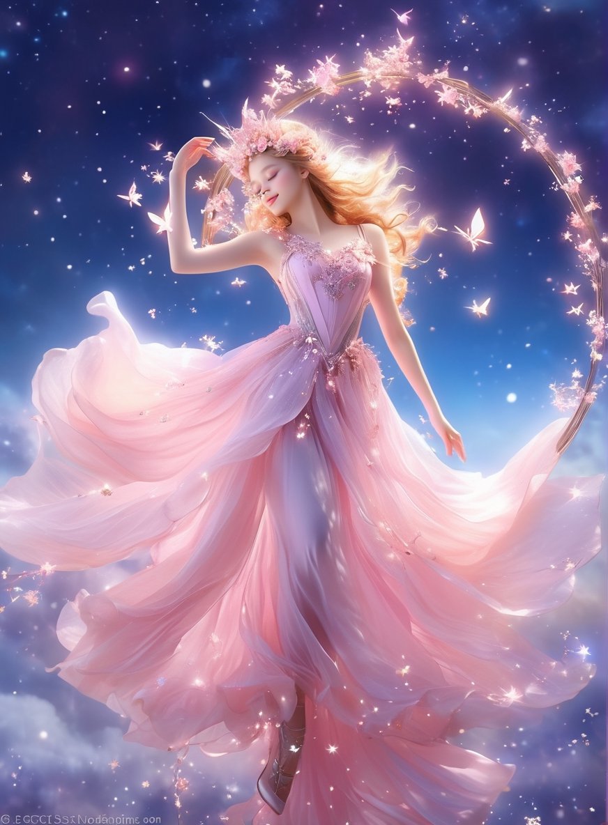 a woman in a pink dress flying through the air, magical fairy floating in space, fairy cgsociety, very beautiful fantasy art, stunning 3d render of a fairy, astral fairy, beautiful fantasy art, beautiful fantasy maiden, beautiful fantasy painting, fairy magnificent, beautiful fairie, beautiful fairy, the fairy queen, faerie, fairy aesthetics, fantasy beautiful,4nime style