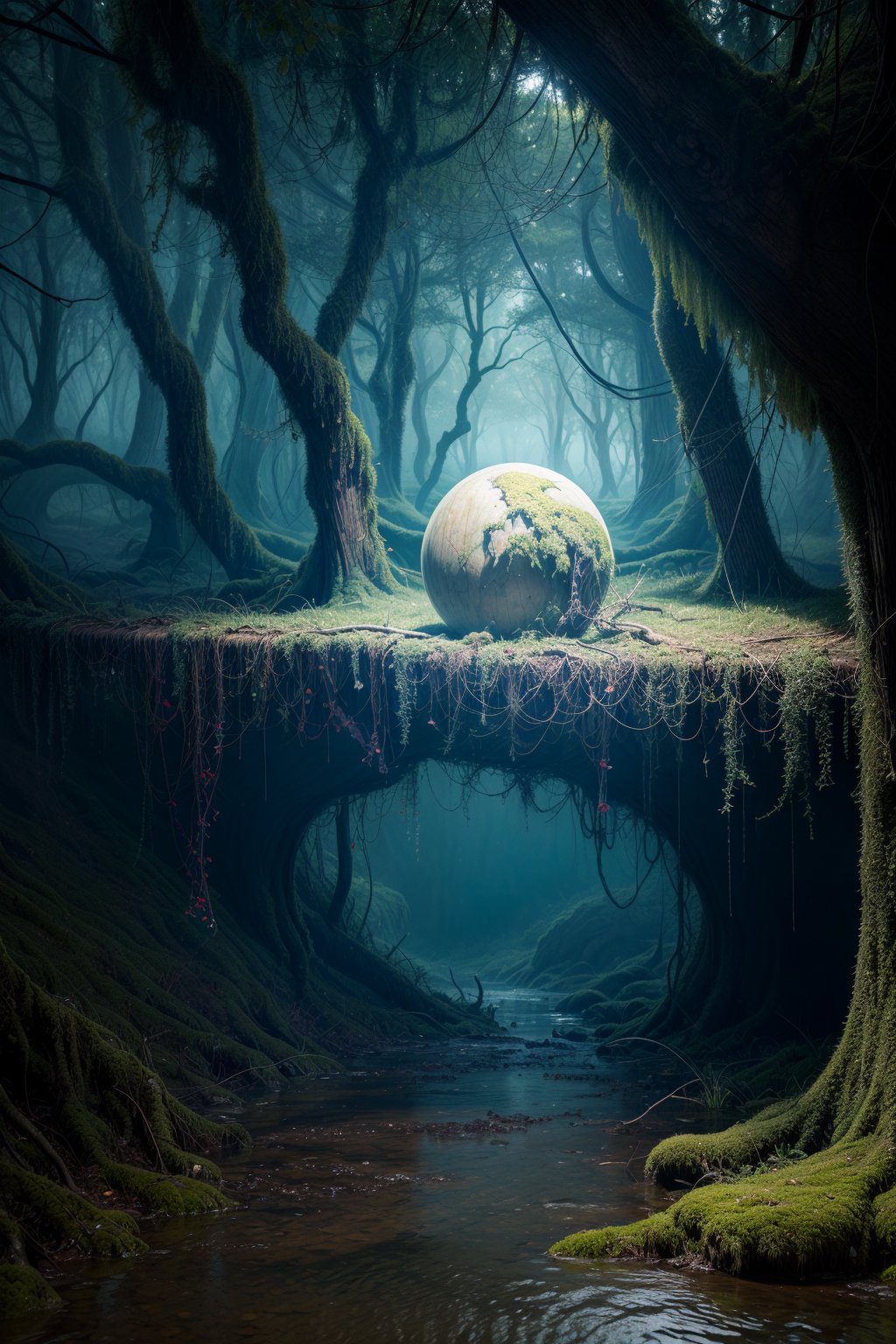 
cast into the subterrain of the wooded thicket held within the very roots of this tangled cave, wet, flooded and mud laden, the tangled roots fight menacing as a (( mossy sphere)) rises from the moss covered wilds forcing its way through misty cavern, growing larger, more powerful, icy veins, torment, cavern explodes,

dark evil lurks guiding the mossy globe from its shell, torrid torment, trapped, demon casts net of flux, lines of treants entrap the globe, bubbling furment of sceptic poison, curdled souls,