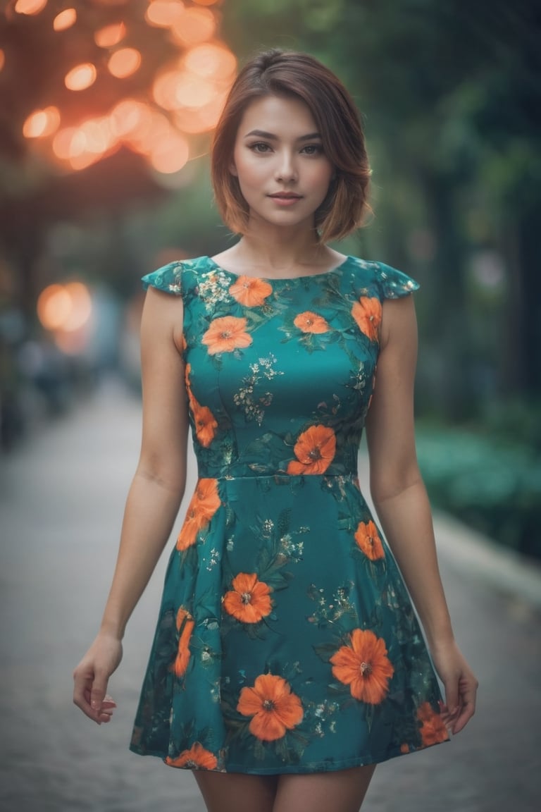 woman, flower dress, colorful, darl background,flower armor,green theme,exposure blend, medium shot, bokeh, (hdr:1.4), high contrast, (cinematic, teal and orange:0.85), (muted colors, dim colors, soothing tones:1.3), low saturation