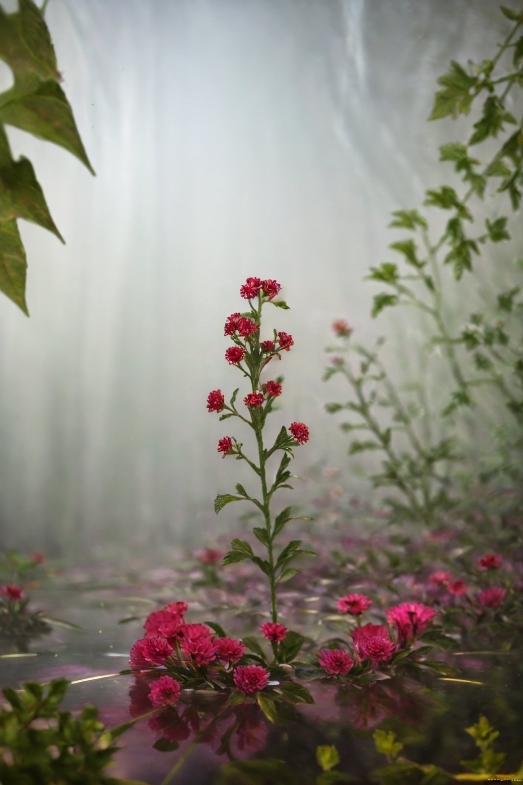 amazing quality, masterpiece, best quality, hyper detailed, ultra detailed, UHD, depth of field, butterfly, parking on (red floret), night, magic forest, fog, firefly, transparent and polishing ral-ntrgmstn, on side, darkness, glowing, (dazzling light:1.2), water droplets after rain,