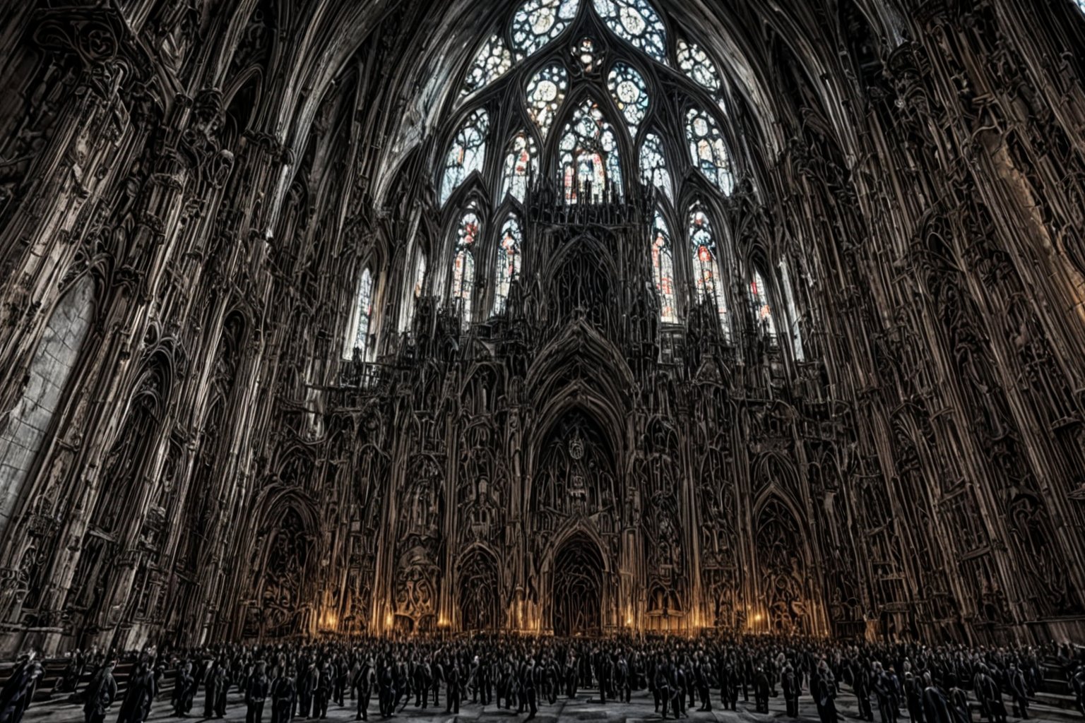 A colossal architectural infrastructure, a gigantic Gothic church from the Middle Baroque era,outsider shot