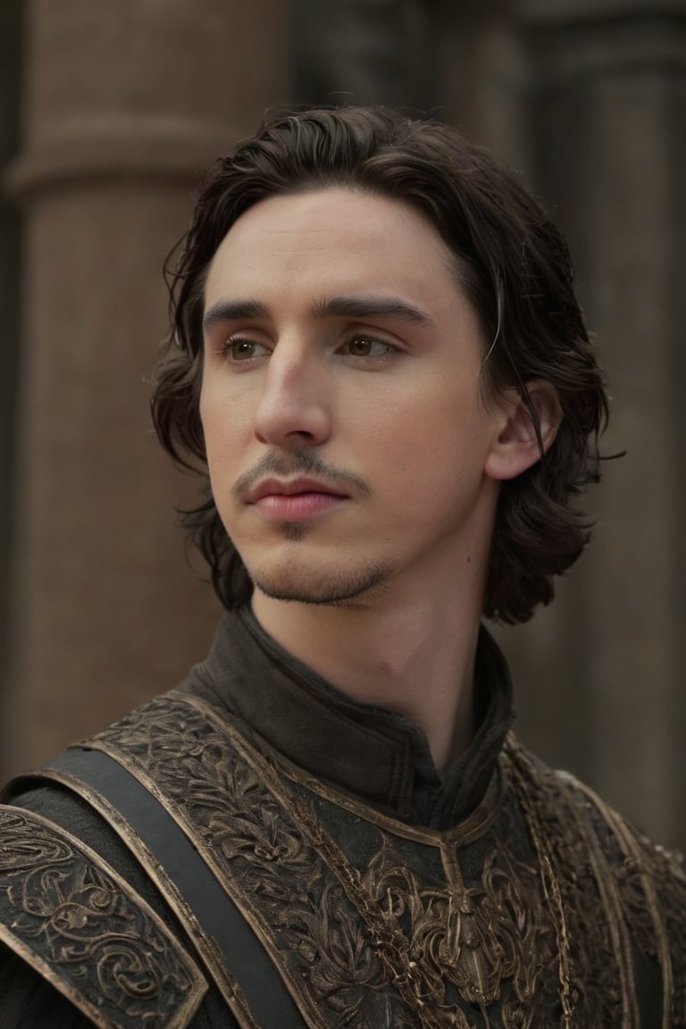 Hyperrealistic photo, Pale Skin, Portrait of a hybridization between Timothée Chalamet face and Adam Driver face , detailed symmetrical face , 4k textures, symmetrical eyes,RAW photo, 4k, masterpiece, high-res, extremely intricate, high detailed skin,1.2 prfm style, symmetrical face, closed lips, almond-shaped black eyes, crystal obsidian grim armour, perfect composition, beautiful detailed intricate insanely detailed, 8k artistic photography, photorealistic concept art, soft natural volumetric cinematic perfect light. hunter eyes, natural light, intense, perfect face, RAW, analogue, Nikon Z 85 mm.
,detailmaster2,Movie Still