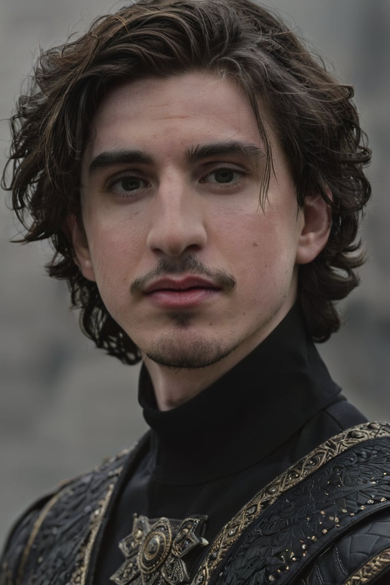 Hyperrealistic photo, Pale Skin, Portrait of a hybridization between Timothée Chalamet face and Adam Driver face , detailed symmetrical face , 4k textures, symmetrical eyes,RAW photo, 4k, masterpiece, high-res, extremely intricate, high detailed skin,1.2 prfm style, symmetrical face, closed lips, almond-shaped black eyes, crystal obsidian grim armour, perfect composition, beautiful detailed intricate insanely detailed, 8k artistic photography, photorealistic concept art, soft natural volumetric cinematic perfect light. hunter eyes, natural light, intense, perfect face, RAW, analogue, Nikon Z 85 mm.
,detailmaster2,Movie Still,male