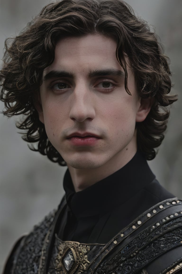 Hyperrealistic photo, Pale Skin, Portrait of a hybridization between Timothée Chalamet face and Adam Driver face , detailed symmetrical face , 4k textures, symmetrical eyes,RAW photo, 4k, masterpiece, high-res, extremely intricate, high detailed skin,1.2 prfm style, symmetrical face, closed lips, almond-shaped black eyes, crystal obsidian grim armour, perfect composition, beautiful detailed intricate insanely detailed, 8k artistic photography, photorealistic concept art, soft natural volumetric cinematic perfect light. hunter eyes, natural light, intense, perfect face, RAW, analogue, Nikon Z 85 mm.
,detailmaster2,Movie Still,male