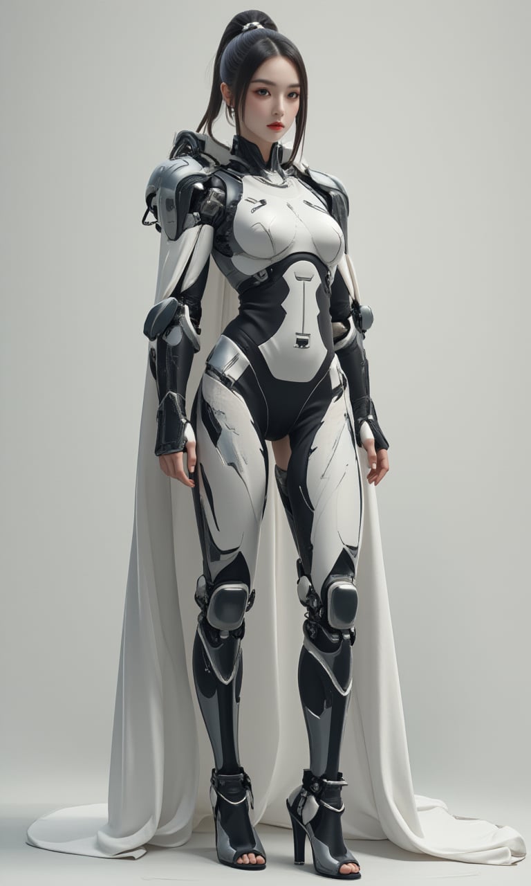 A photorealistic image of a woman,hip up,mechanical body,robot joints,cyborg samurai,7mix