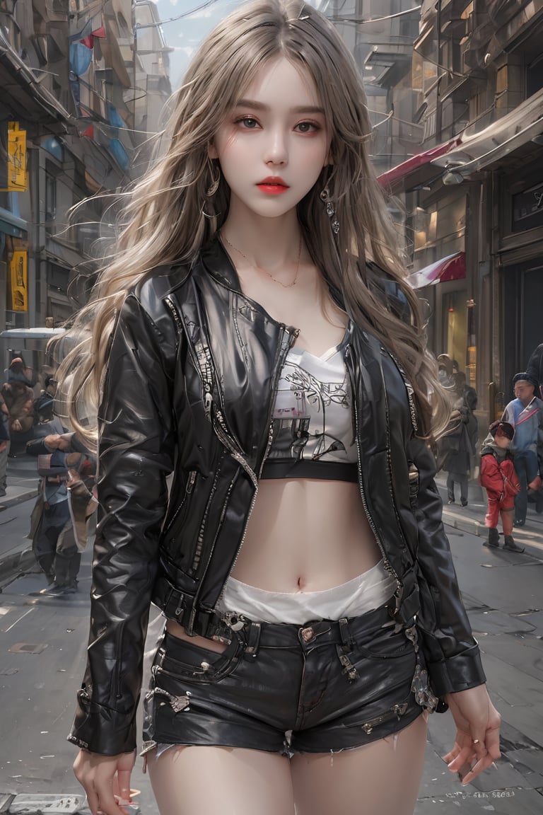 (masterpiece),(best quality),(ultra detailed),1girl,solo,hip up,realistic,closed mouth, long hair,accessories, street wear,