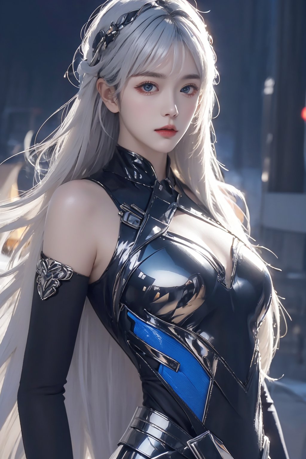 masterpiece,(bestquality),ultra-detailed,photorealistic,1girl,solo,accessories,7mix2,matrix suit,white hair